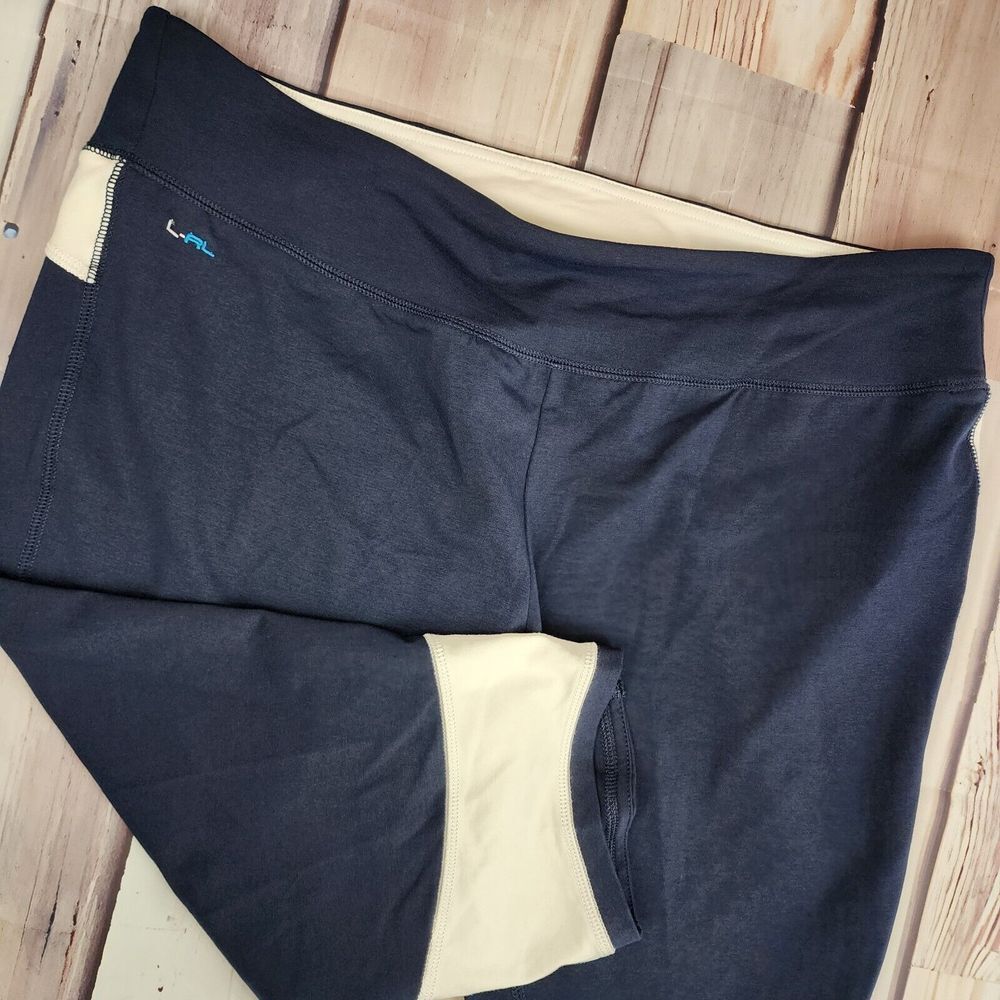 Lauren Active Ralph Lauren XL Capri Leggings Cropped Straight Stretch Blue White